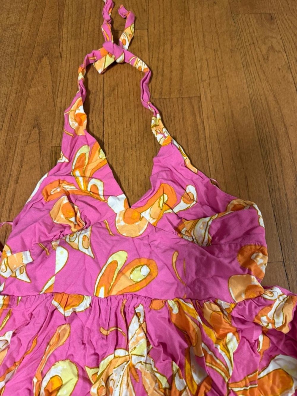Urban Outfitters UO Lady Printed Halter Mini Dress Pink Large L - Picture 2 of 8